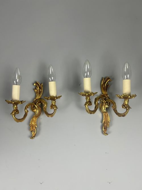 Pair of French Gilded Twin Arm Antique Wall Lights