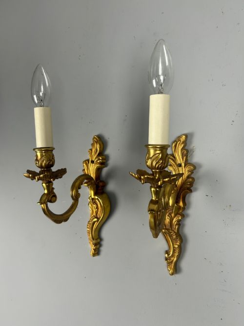 French Pair of Single Arm Antique Bronze Wall Lights