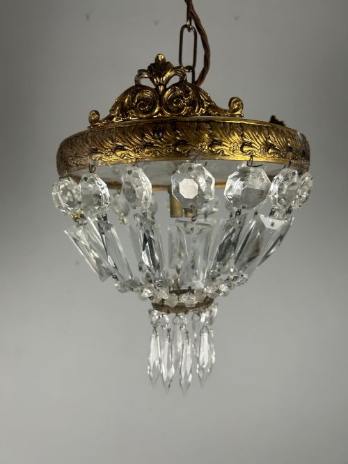 French Antique Crystal Ceiling Light, Chandelier, Rewired