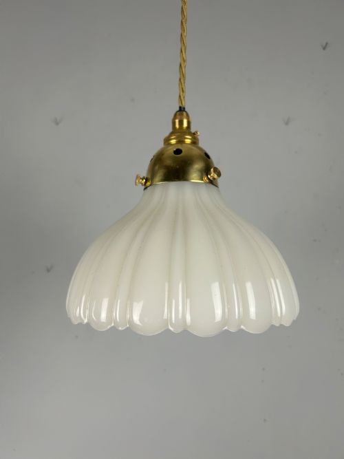 Edwardian Moonstone Glass Shade Pendant Ceiling Light