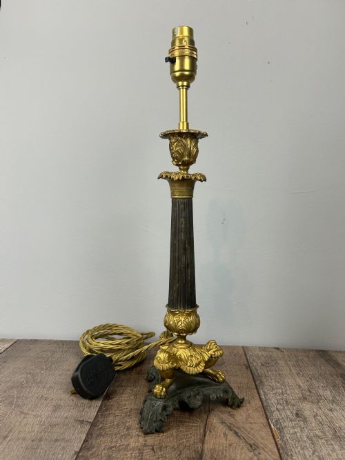 French 19th Century Gilt Brass Table Lamp, Rewired