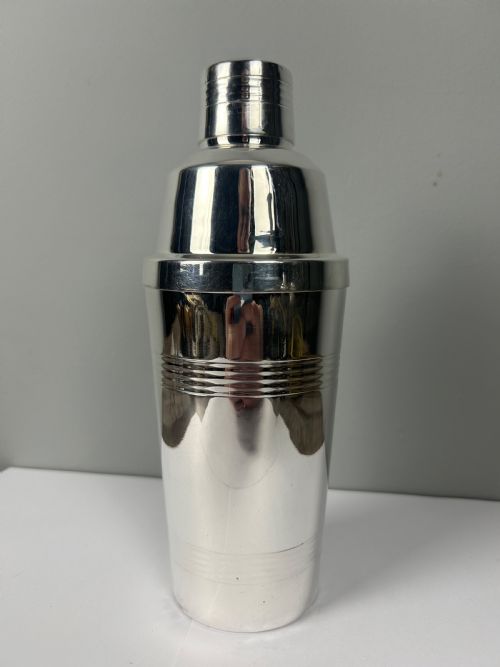 French Silver Plated Art Deco Cocktail Shaker. 3 Piece Mixer. Dees. Barware 1930.