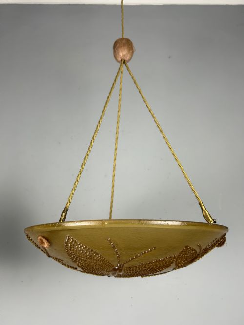 French Amber Art Deco Ceiling Light, Plafonnier
