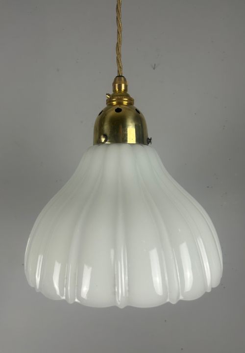 Edwardian Moonstone Glass Shade Pendant Ceiling Light