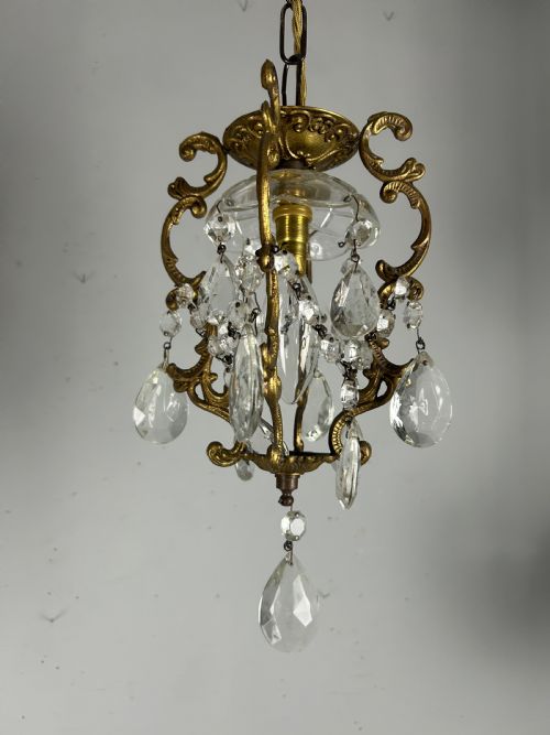 French Single Light Gilt Brass Chandelier, Ceiling Light