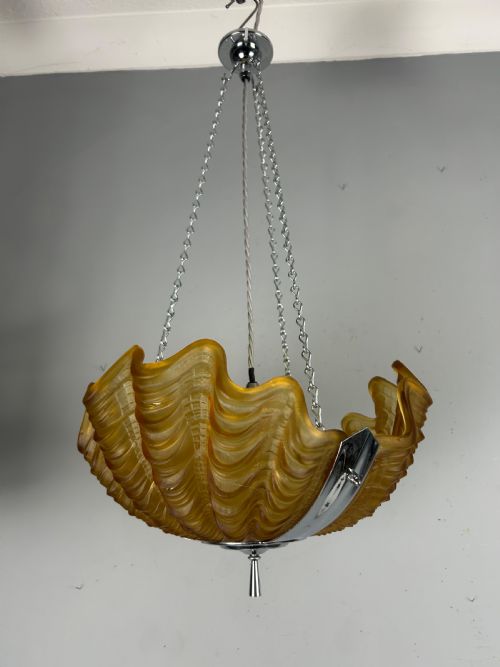 ART DECO AMBER CLAM SHELL CEILING LIGHT CHANDELIER - ADDITIONAL PHOTO 3