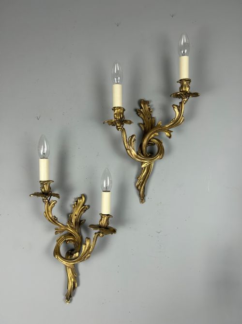 Pair of French Gilt Brass Rococo Antique Wall Lights