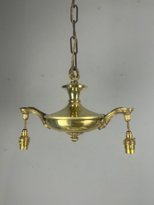 Antique 2 Light Brass Chandelier, Ceiling Light, Rewired