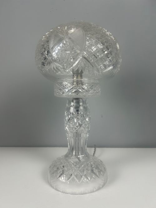 Cut Glass Mushroom Table Lamp, Rewired and Pat Tested