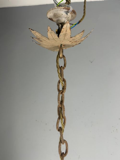 FRENCH TOLEWARE FLORAL 3 LIGHT ANTIQUE CHANDELIER CEILING LIGHT - ADDITIONAL PHOTO 10