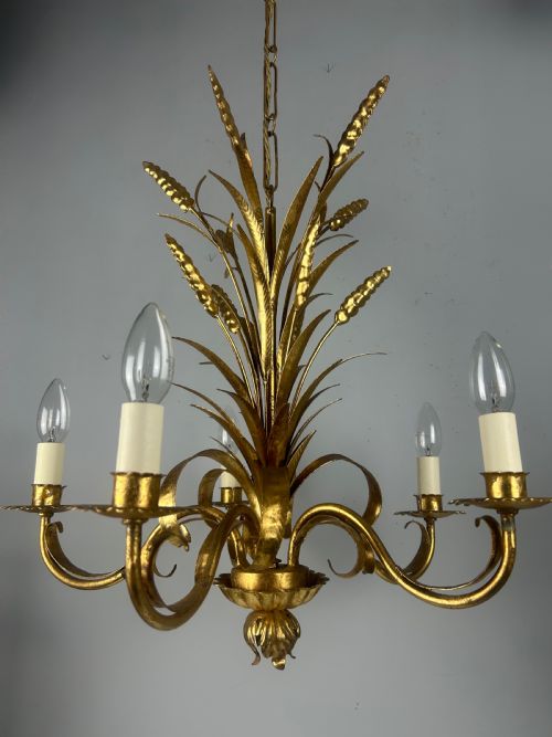 Italian Gilt Wheatsheaf Hollywood 5 Light Chandelier