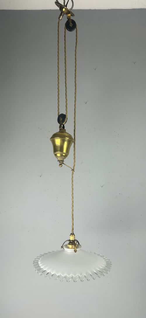 French Pulley Ceiling Light with Original Shade, Rewired