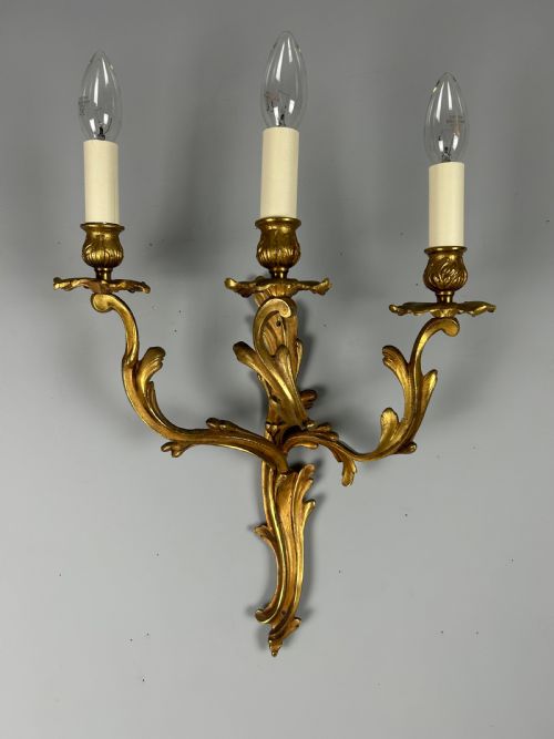 Single French Triple Arm Gilded Brass Wall Light