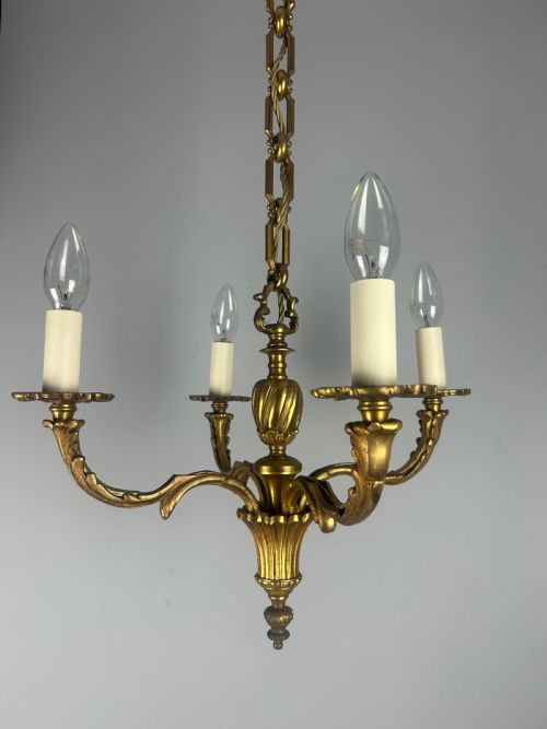 French Gilded Bronze 4 Light Antique Chandelier