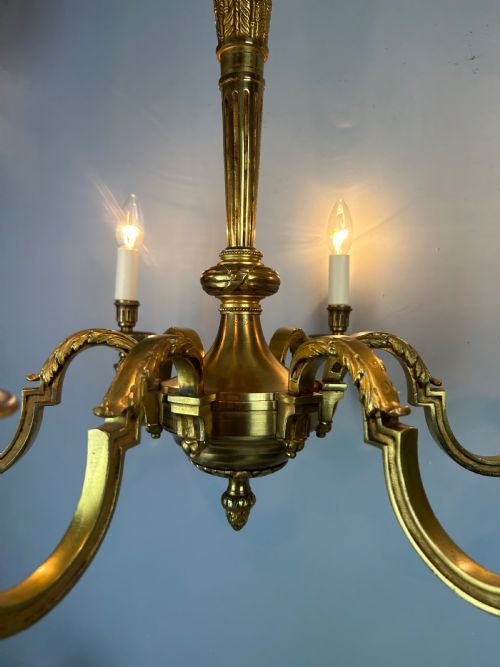 fig 1. French Gilded Bronze 6 Light Antique Empire Chandelier