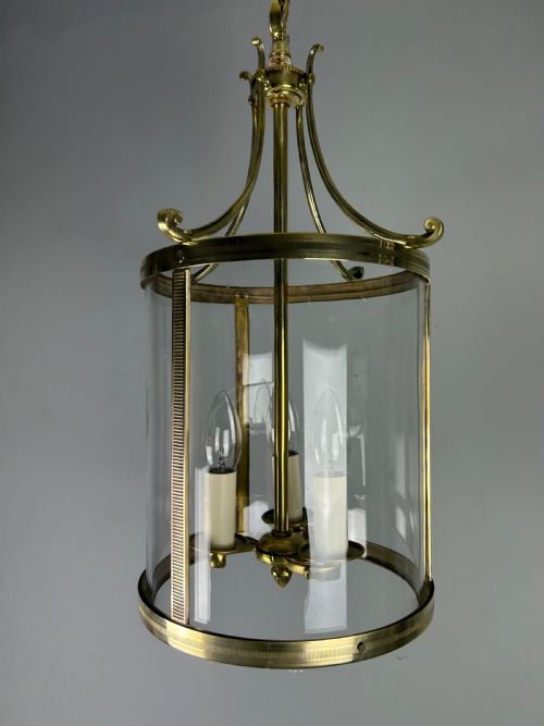 Large French Polished Brass Triple Light Lantern