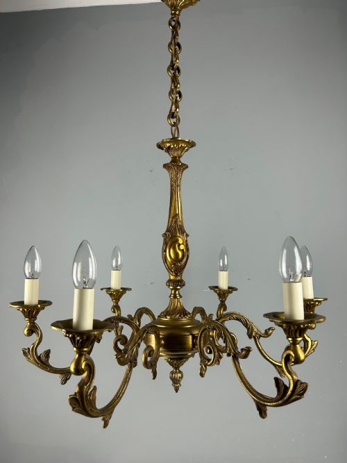 French Gilded Bronze 6 Light Antique Chandelier