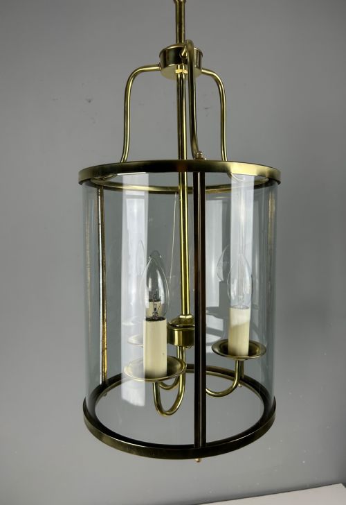 Large French Polished Brass Triple Light Lantern