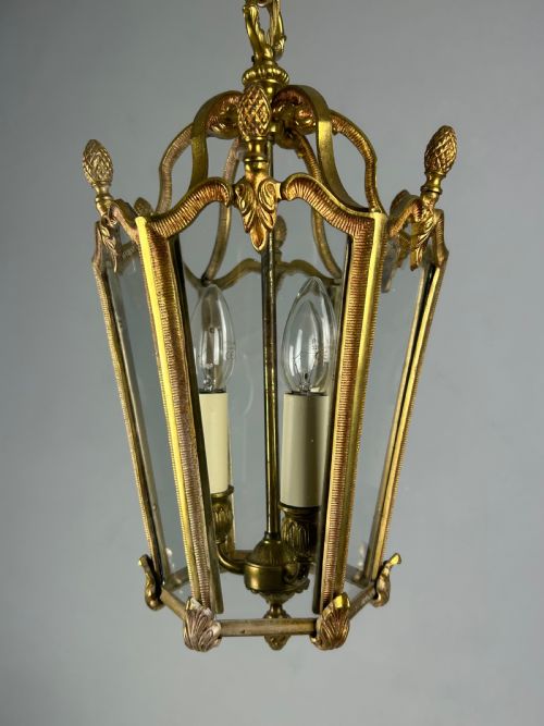 French Hexagonal Gilt Brass Antique Lantern