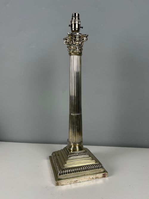 Mappin & Webb Silver Plated Corinthian Column Table Lamp, Rewired and Pat Tested