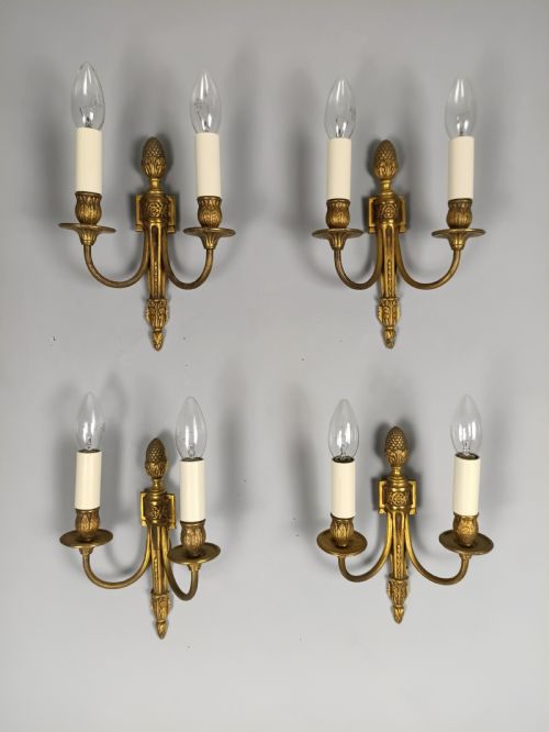 Set of 4 French Gilded Twin Arm Antique Wall Lights