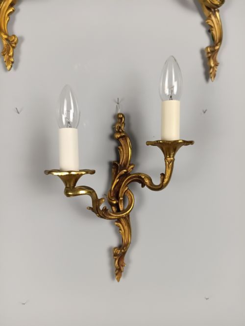 fig 2. Set of 3 Antique French Rococo Gilt Brass Wall Lights | Trio Sconce Set, c.1930, Rewired & PAT Tested