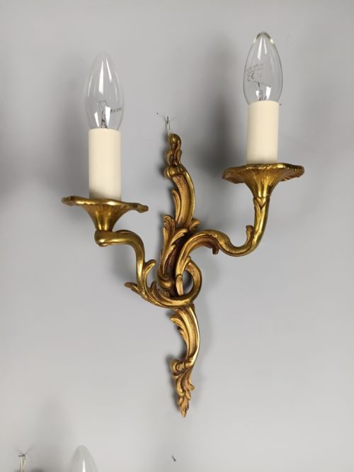 fig 3. Set of 3 Antique French Rococo Gilt Brass Wall Lights | Trio Sconce Set, c.1930, Rewired & PAT Tested