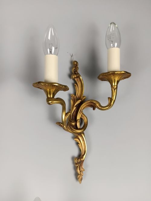 fig 4. Set of 3 Antique French Rococo Gilt Brass Wall Lights | Trio Sconce Set, c.1930, Rewired & PAT Tested