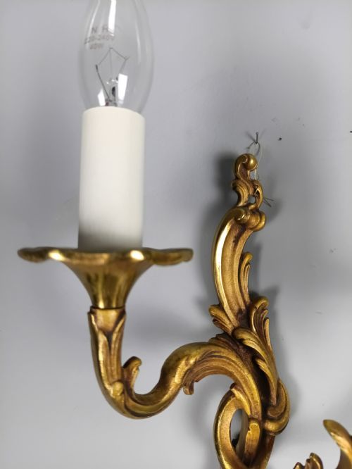 fig 5. Set of 3 Antique French Rococo Gilt Brass Wall Lights | Trio Sconce Set, c.1930, Rewired & PAT Tested