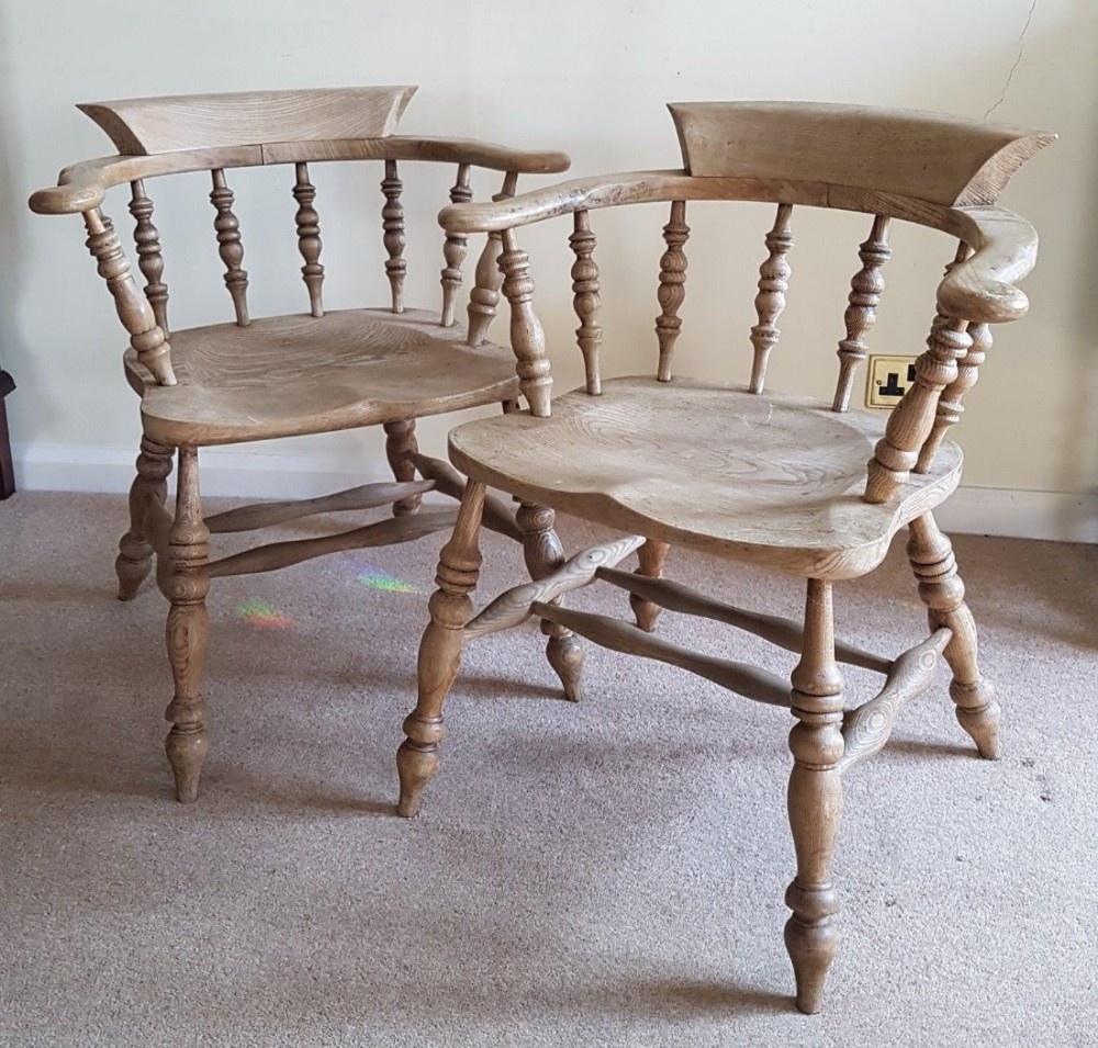 Pair of Captains Chairs; bleached Scrubbed Finish