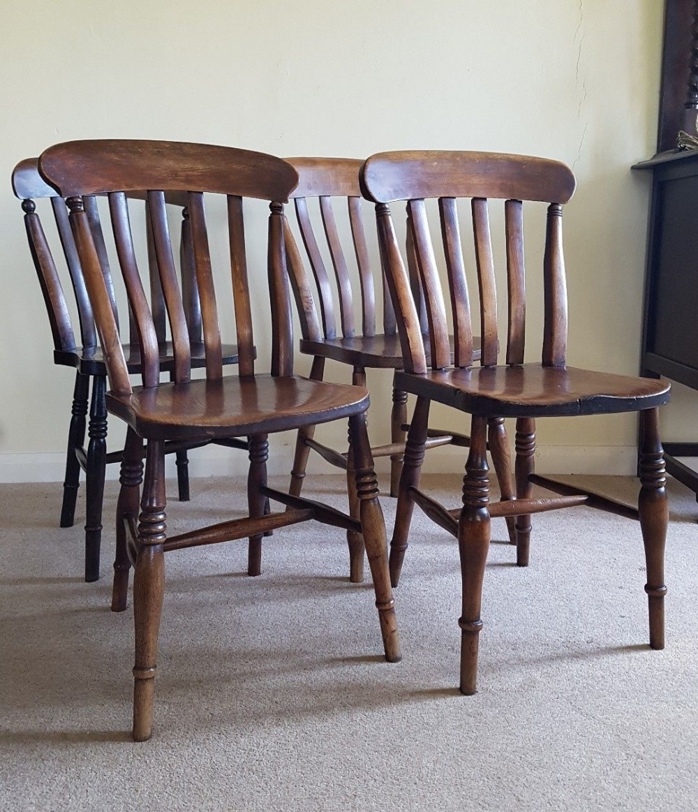 Set of 4 Harlequin Kitchen Chairs. Slat backs.