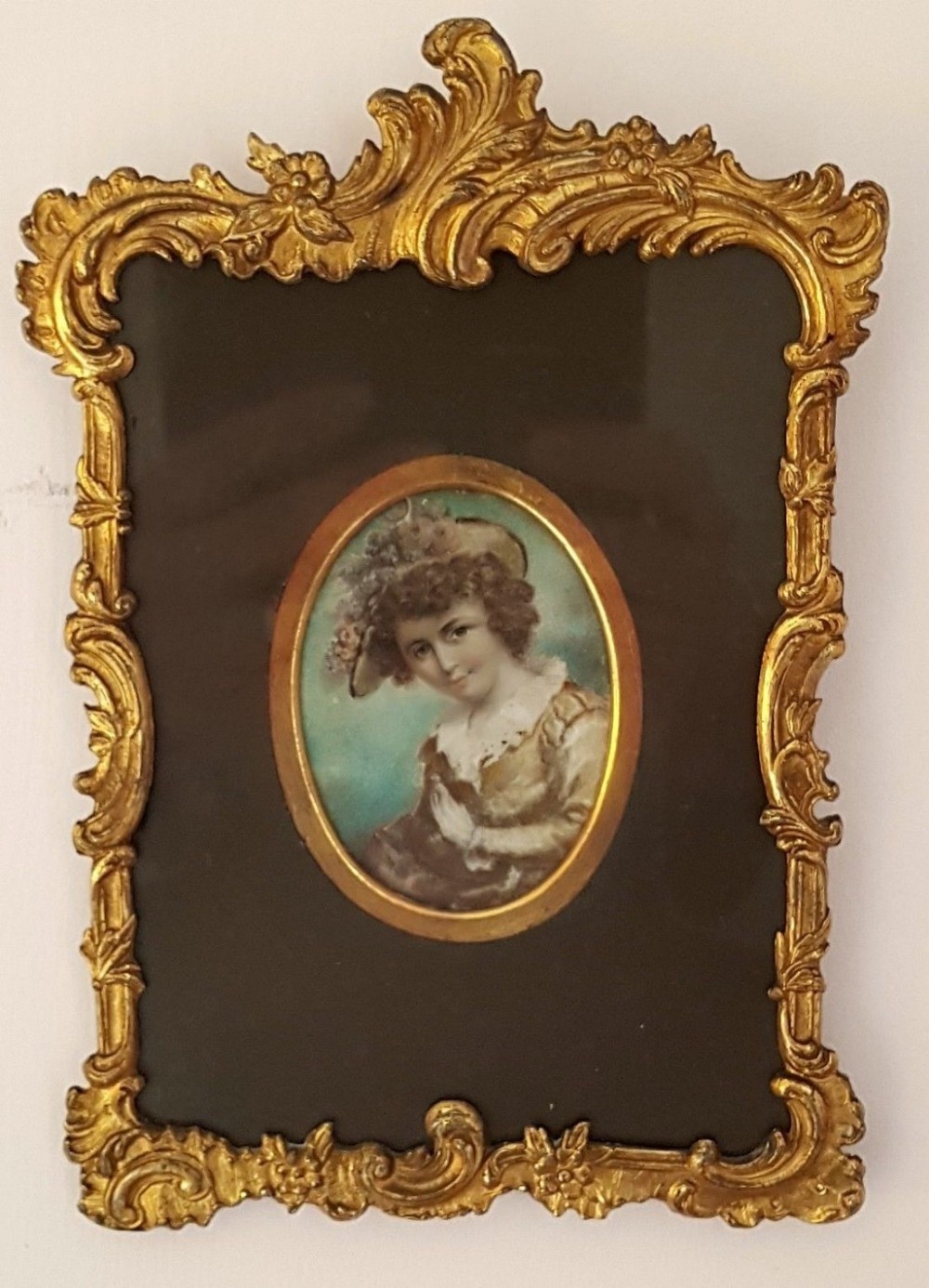 c1820 French Gilt Framed Miniature Watercolour Portrait on Ivory