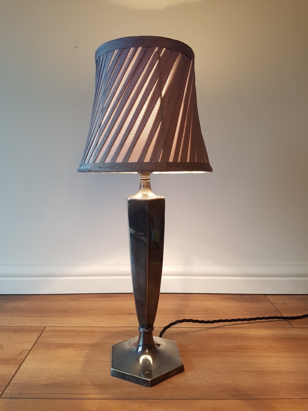Distressed Silver Plated Charles Hawksworth & John Eyre Table Lamp; PAT Tested