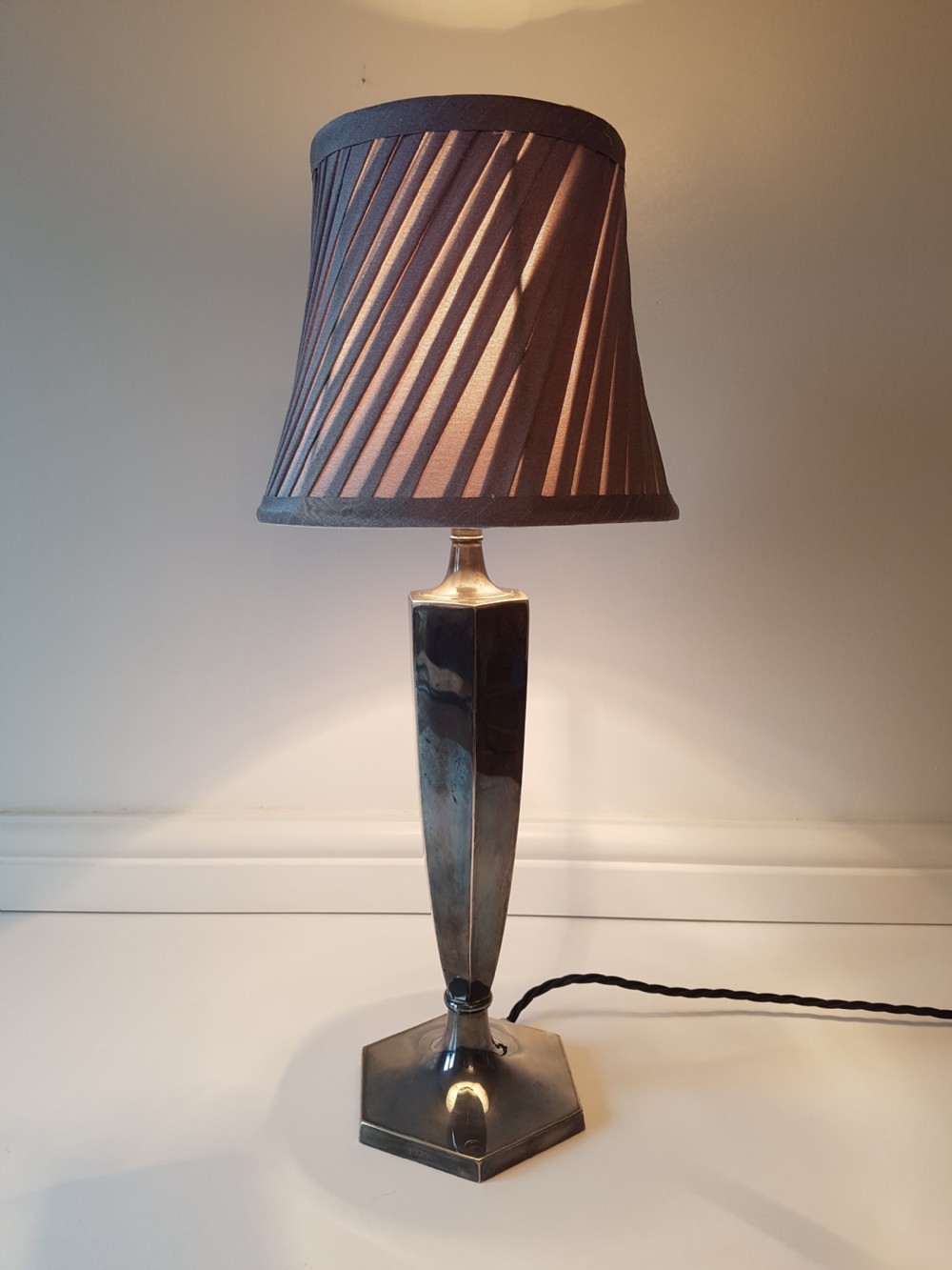 Distressed Silver Plated Charles Hawksworth & John Eyre Table Lamp; PAT Tested View II