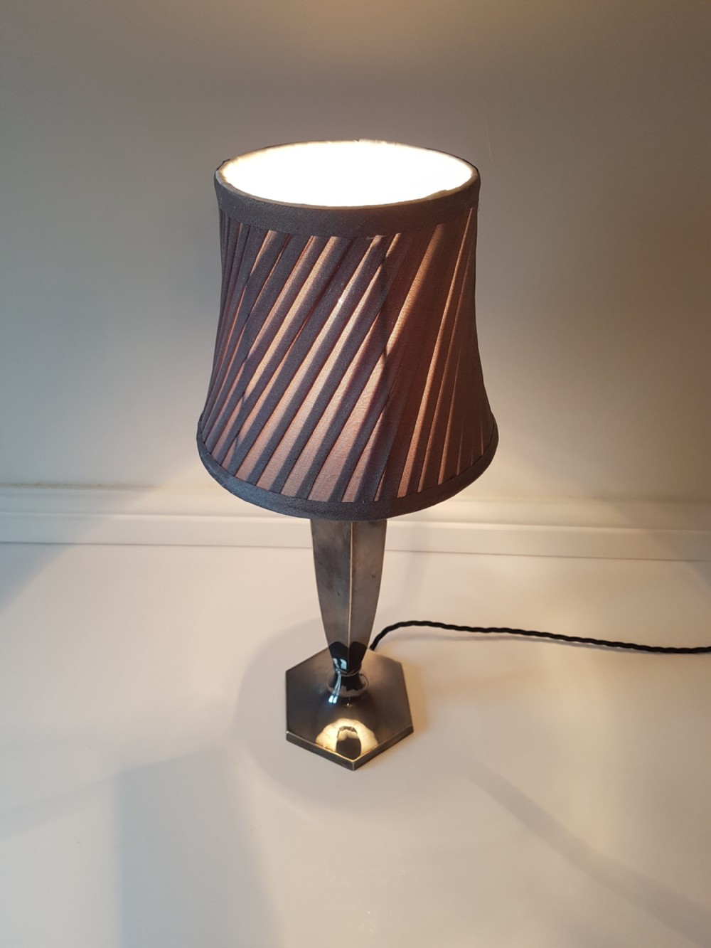 Distressed Silver Plated Charles Hawksworth & John Eyre Table Lamp; PAT Tested View IV