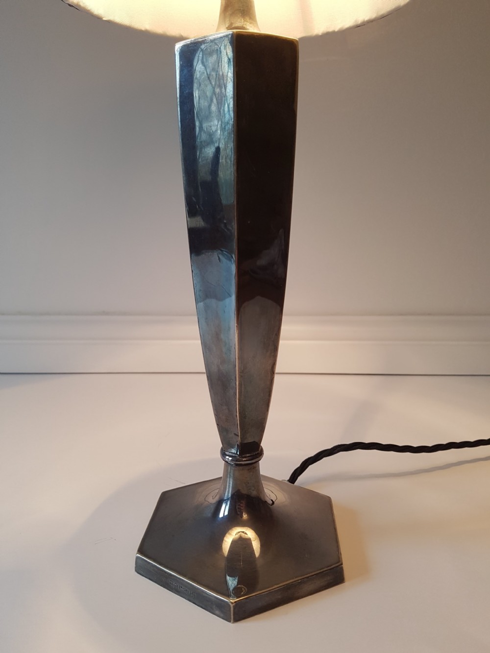 Distressed Silver Plated Charles Hawksworth & John Eyre Table Lamp; PAT Tested View V