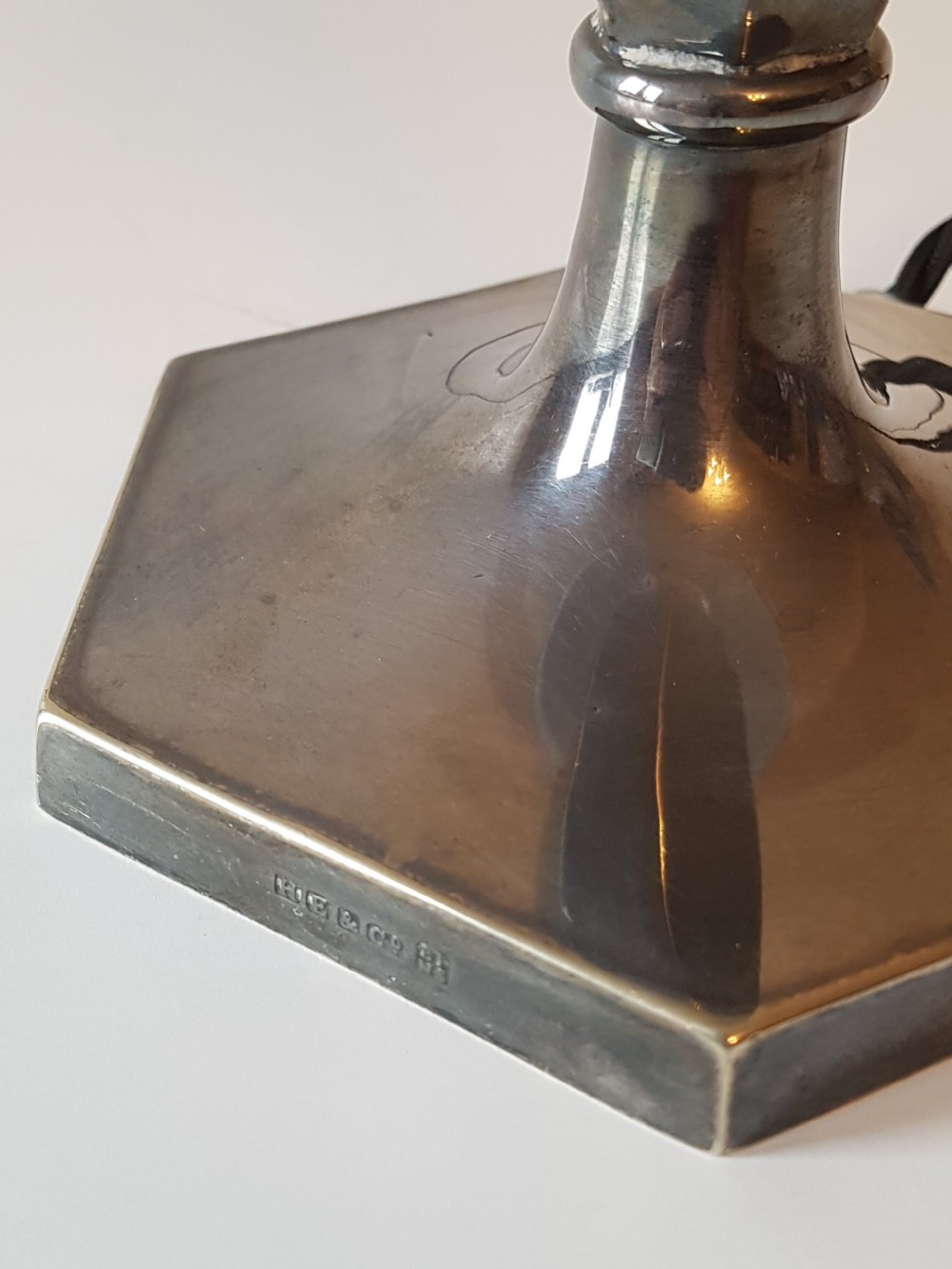 Distressed Silver Plated Charles Hawksworth & John Eyre Table Lamp; PAT Tested View VI