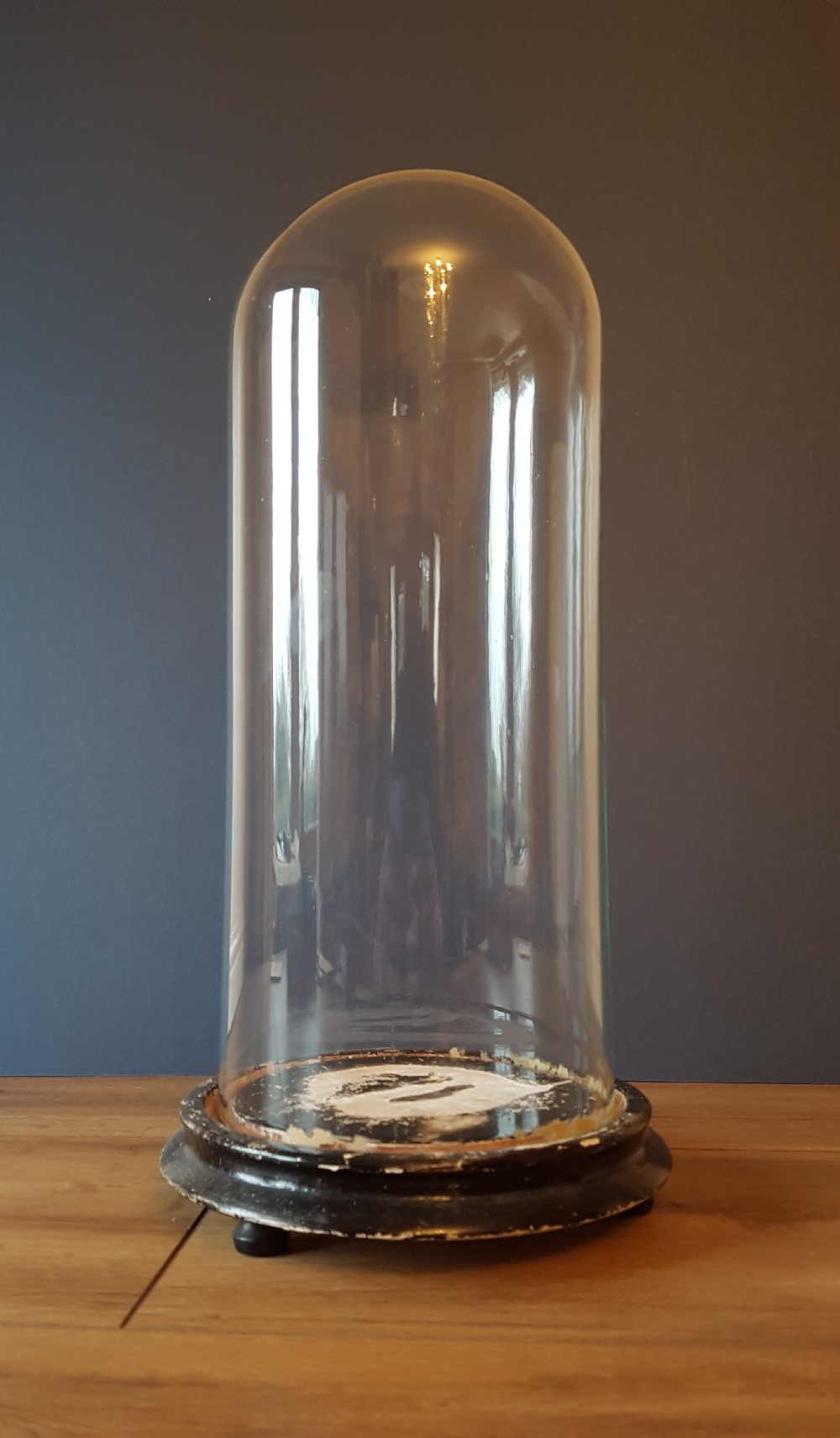 C1860 FRENCH GLASS DOME ON DISTRESSED BASE