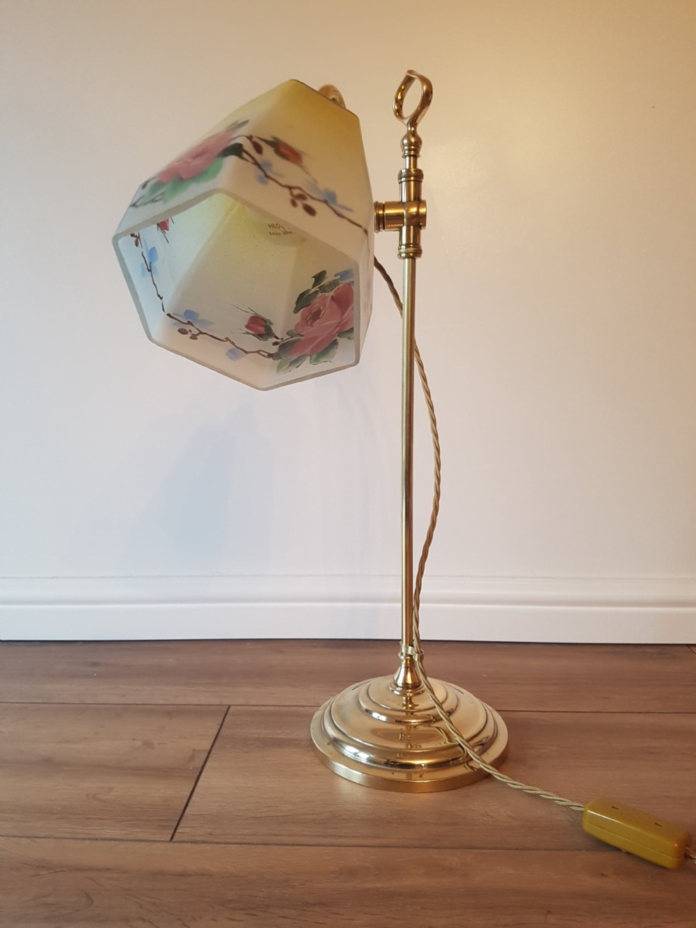 c1920 Rise & Fall Adjustable Table Desk Lamp with Reverse Painted Ceramic Shade; PAT Tested View II