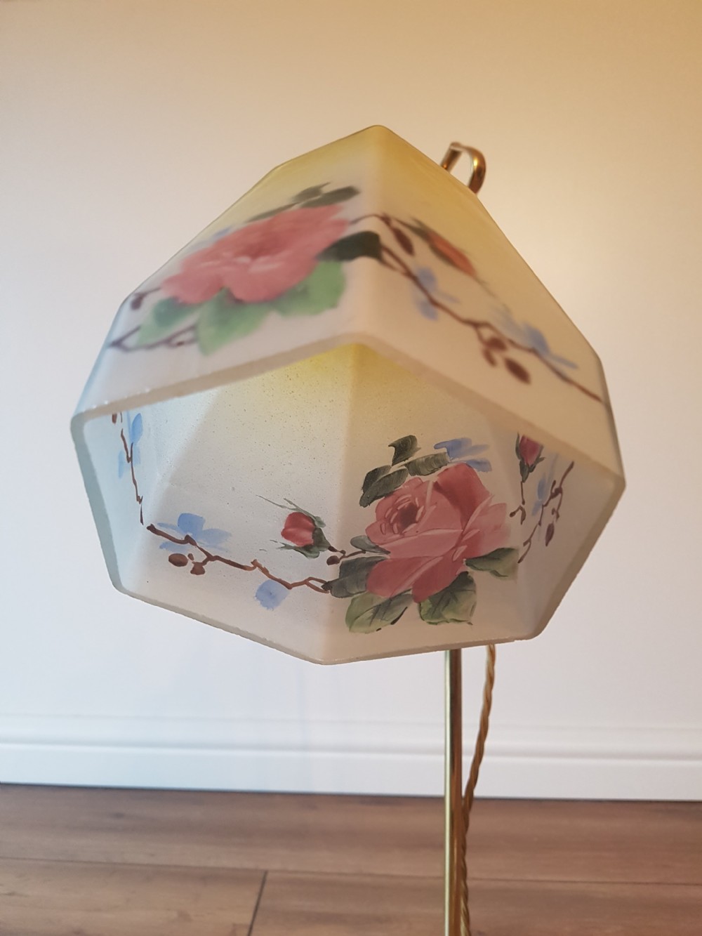 c1920 Rise & Fall Adjustable Table Desk Lamp with Reverse Painted Ceramic Shade; PAT Tested View VIII