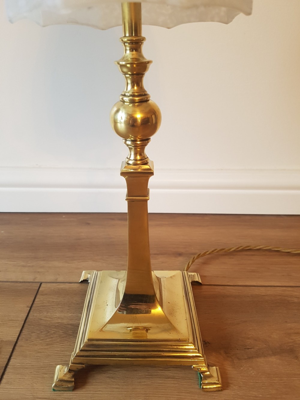 c1920 Classical Brass Base Table Lamp with Decorated Chinese Ceramic Shade; PAT Tested View VI