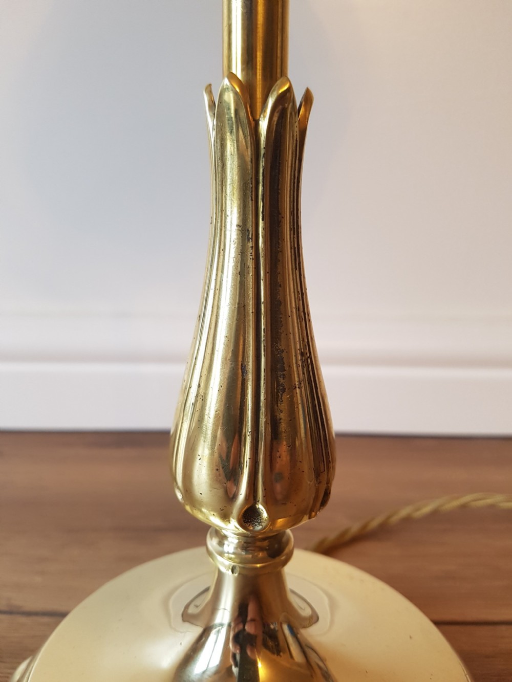 C1920 Brass Table Lamp with Floral Ceramic Shade; PAT Tested View VII