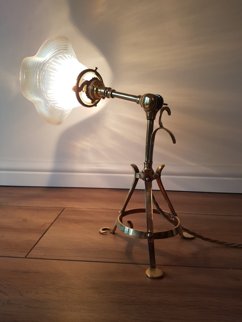 C1900 ADJUSTABLE PULLMAN DESK WALL LAMP; REWIRED. MILK VASELINE SHADE. PAT TESTED View II