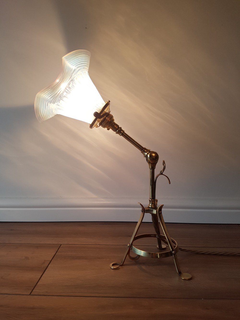 C1900 ADJUSTABLE PULLMAN DESK WALL LAMP; REWIRED. MILK VASELINE SHADE. PAT TESTED View IV