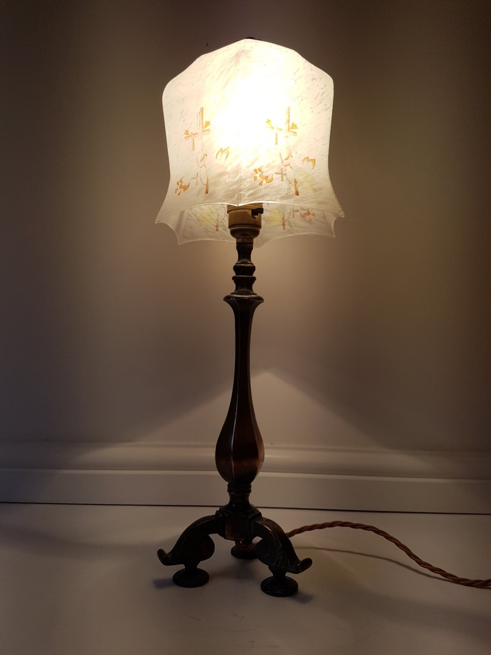 Aged Brass Table Lamp with Ceramic Shade. PAT Tested  View II