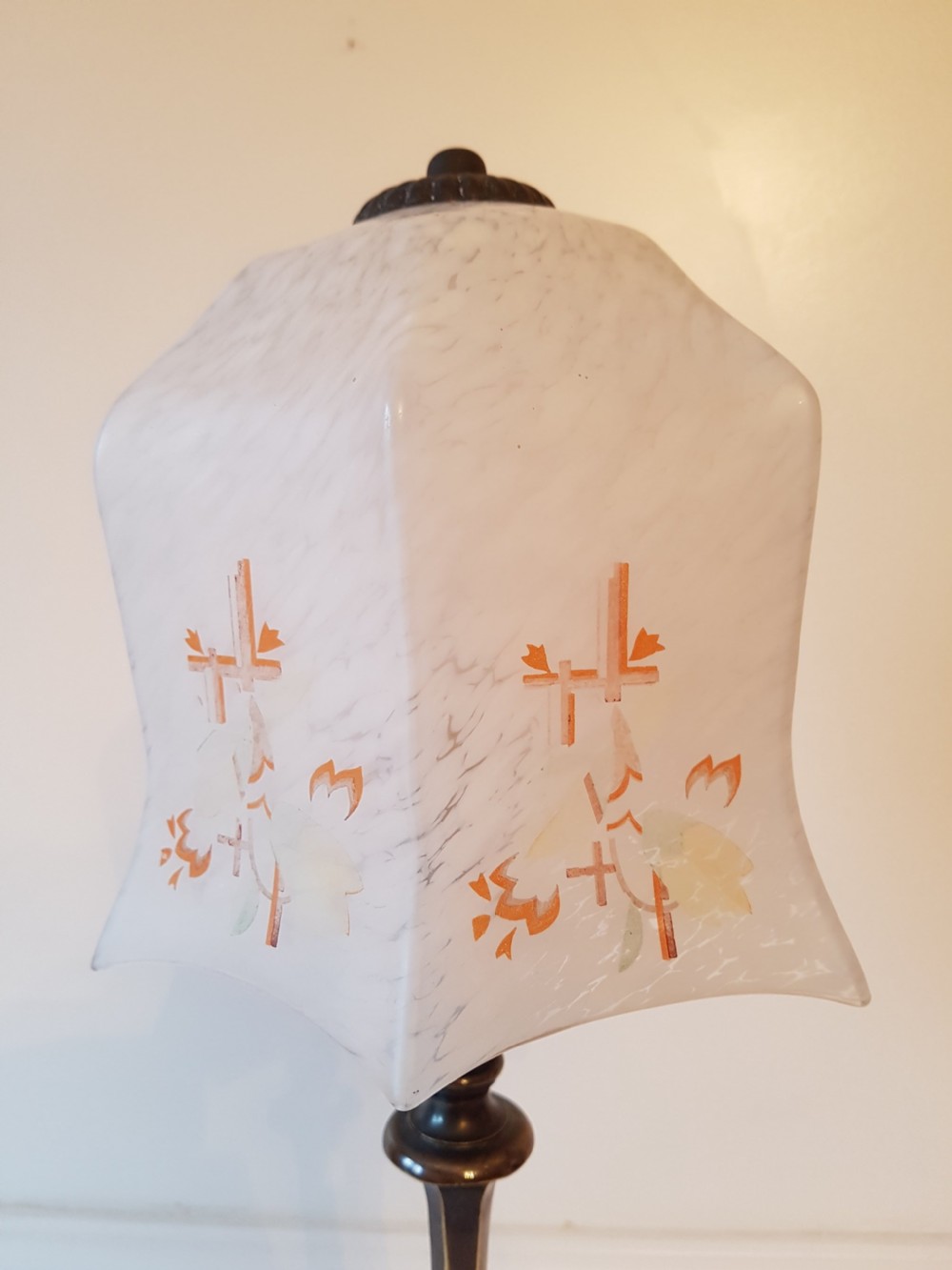 Aged Brass Table Lamp with Ceramic Shade. PAT Tested  View IV