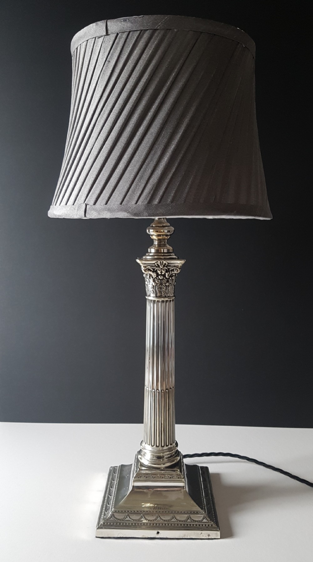 c1910 Large Silver Plated Corinthian Column Lamp