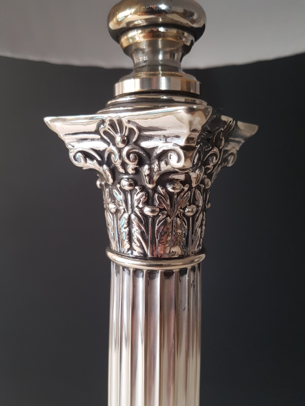 c1910 Large Silver Plated Corinthian Column Lamp View III