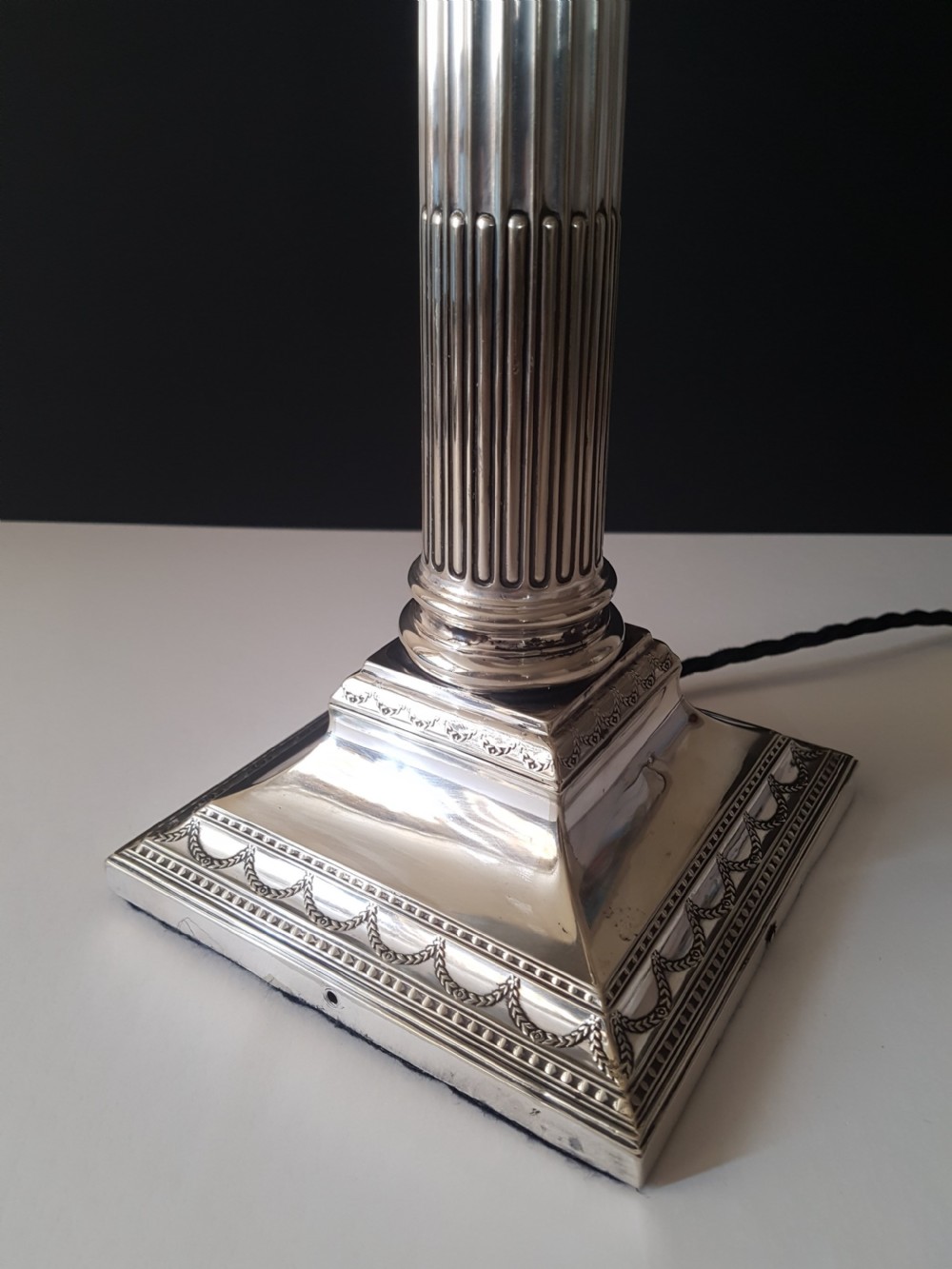c1910 Large Silver Plated Corinthian Column Lamp View IV