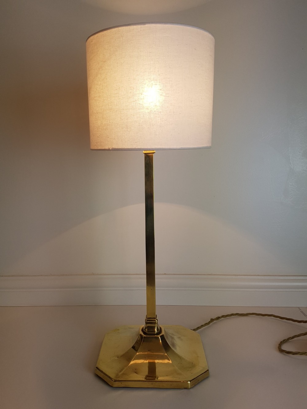 c1920 Stylish French Brass Square Column Table Lamp  View II